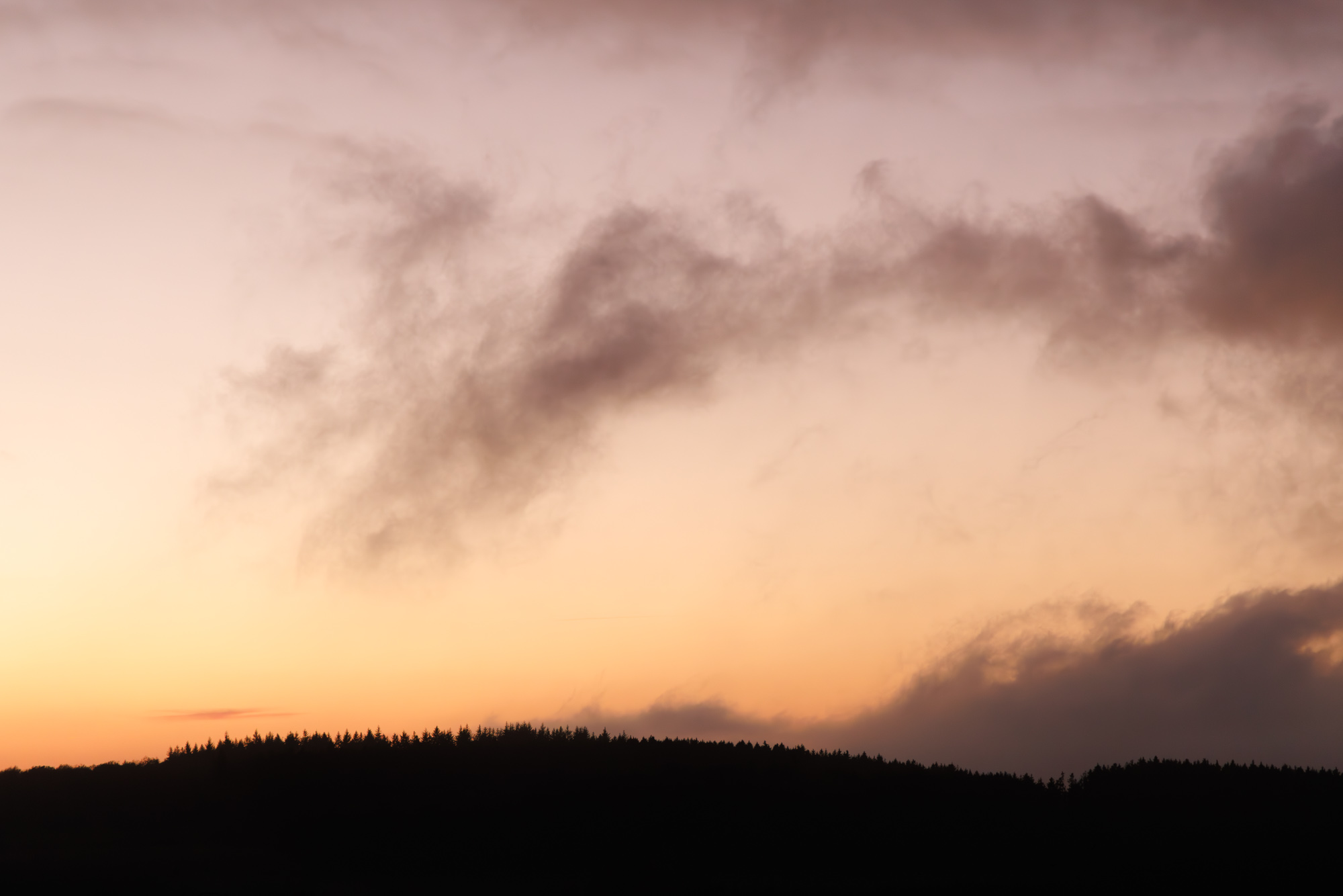 Herfstavondzonsondergang op het platteland tussen Marche-en-Famenne en La Roche-en-Ardenne